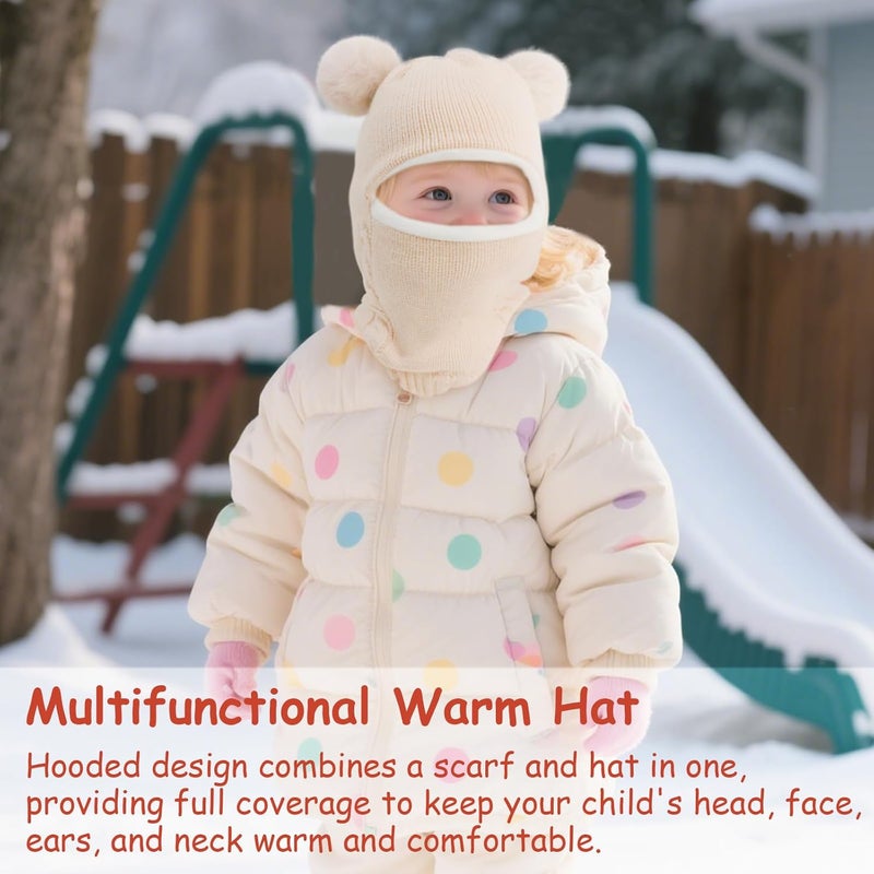 DRESHOW BQUBO Kids Winter Hat Scarf Boys Girls Knit Earflap Beanie Double Thicken Lining Windproof Ski Cap for Toddler Kids 2-5 Years - Image 3